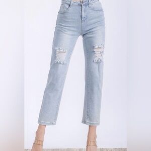 Emma Jean High-Rise Distressed Straight Leg Jeans – Size Large (NWT)